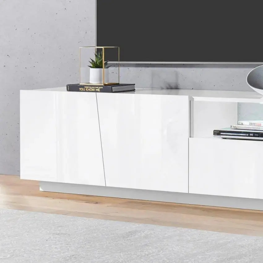Porta TV Vega moderno con 2 ante battente e 1 cassetto - Bianco lucido Porta tv Italy Web forniture   