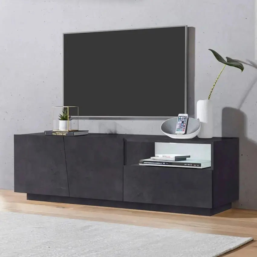 Porta TV Moderno con 2 Ante Battenti e 1 Cassetto - Modello VEGA, Colore Ardesia da 150 cm Porta tv Italy Web forniture   