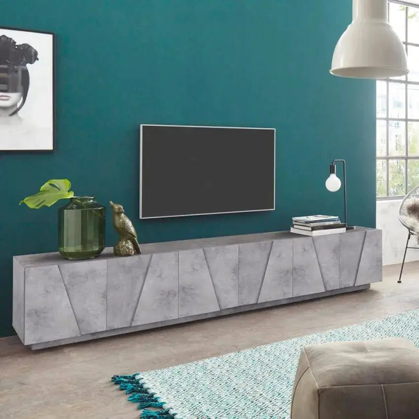 Porta TV PING Moderna con 6 Ante a Battente - Colore Cemento Porta tv Italy Web forniture   