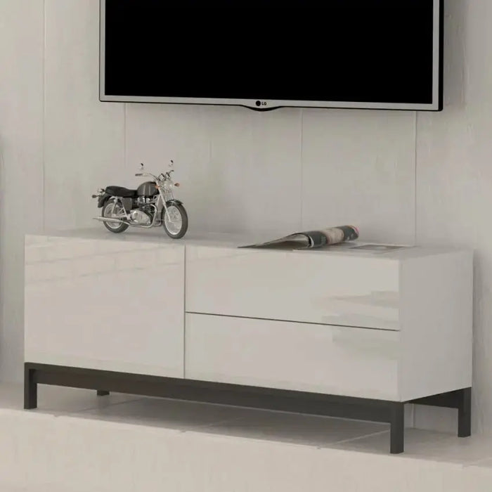 Porta TV Moderno con 1 Anta + 2 Cassetti METIS - Piede in Metallo Bianco Lucido Porta tv Italy Web forniture   