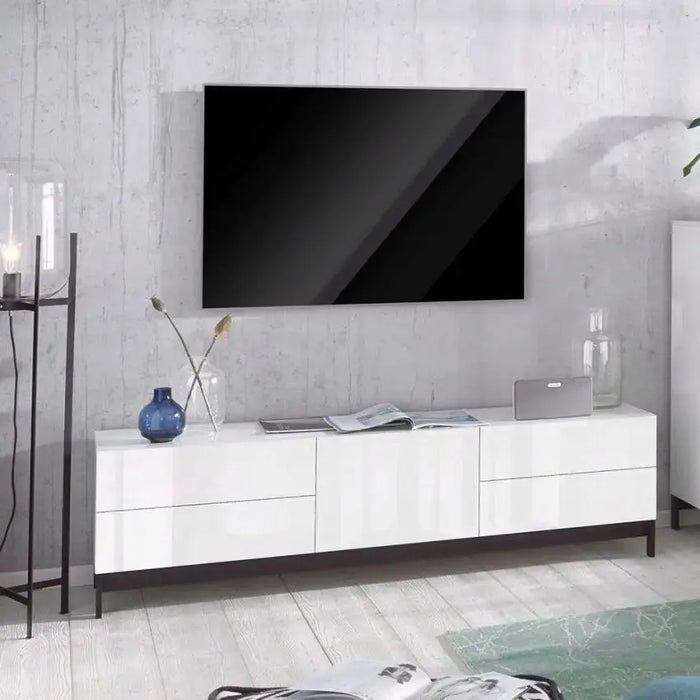 Porta TV moderno con piede in metallo bianco lucido e 1 anta + 4 cassetti METIS Porta tv Italy Web forniture   