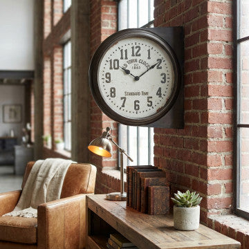 Orologio da parete in ferro e acciaio con quadrante in vetro