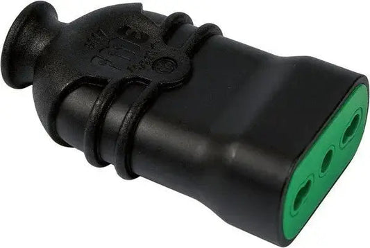 Presa mobile antischiacciamento 16A nero con attacco bipasso 10/16A, ideale per prolunghe e adattatori elettrici domestici e industriali.
