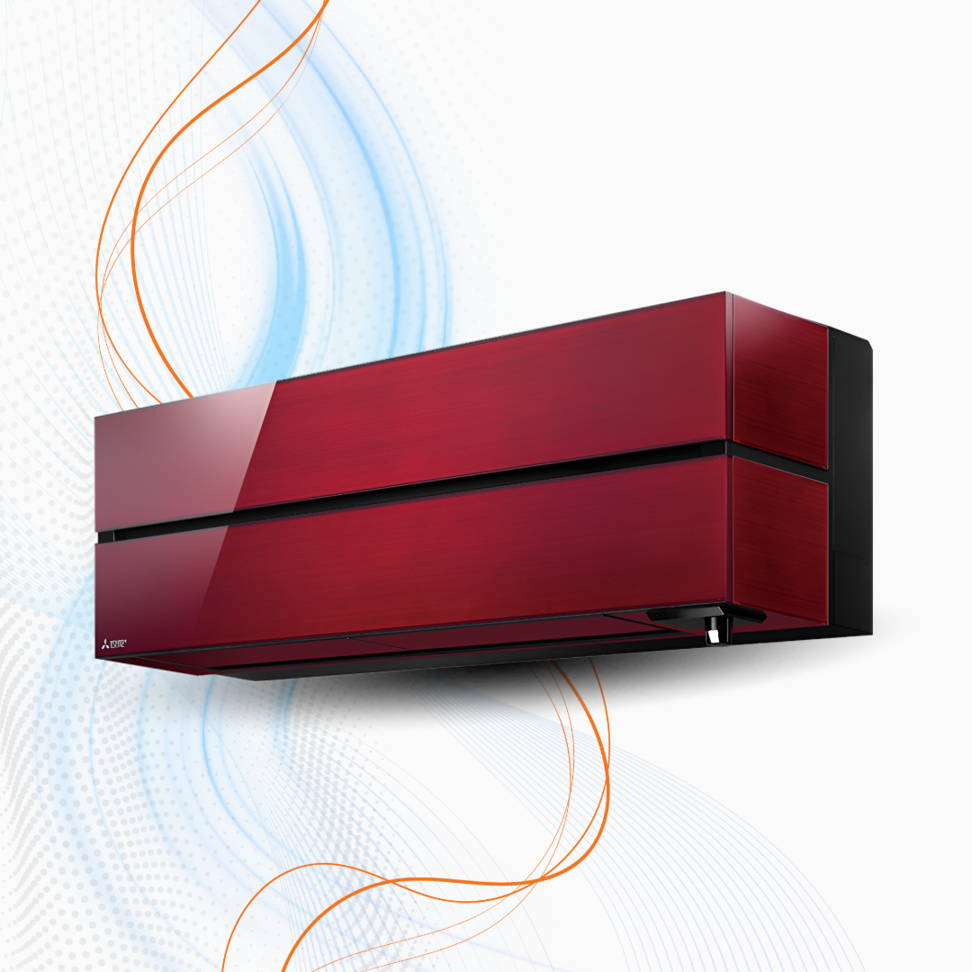 Unità interna climatizzatore Mitsubishi MSZ-LN Inverter R-32 con finitura rossa, controllo Wi-Fi, design elegante e tecnologia avanzata