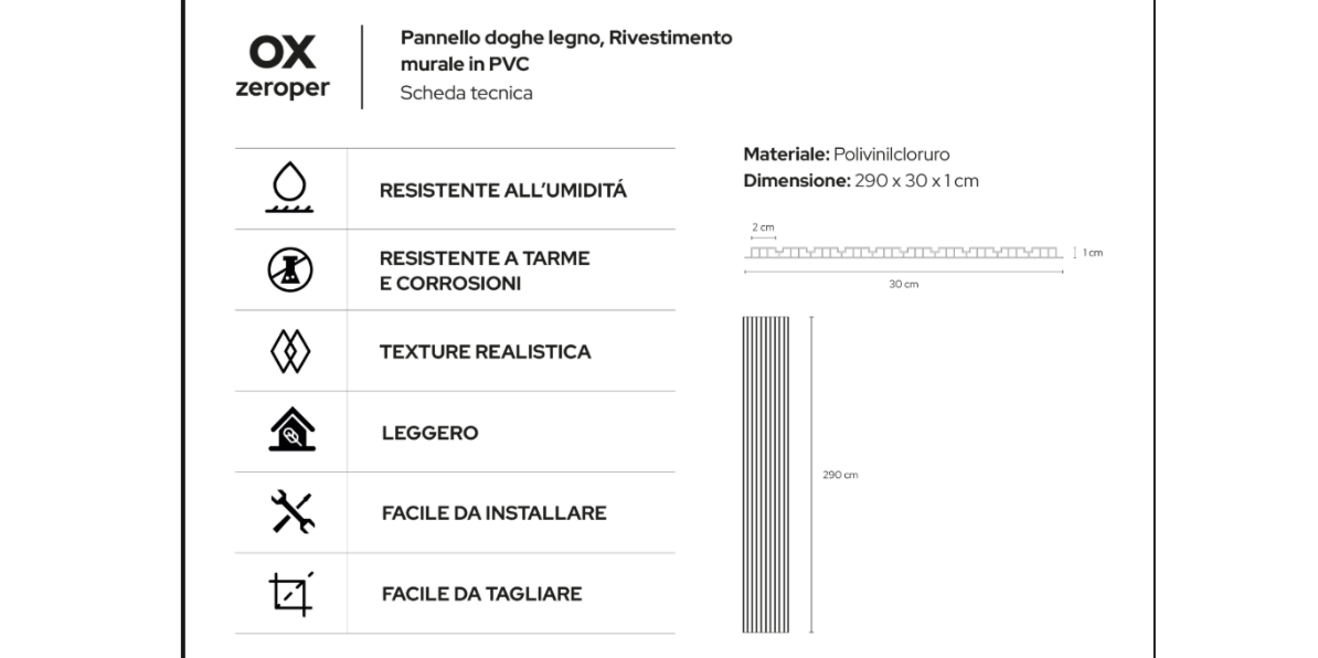 Pannello murale PVC 290x30x1 Doghe Legno Noce Chiaro