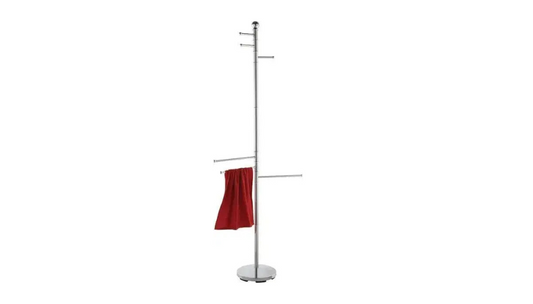 Piantana alta 6 bracci cm 177 cromo per asciugamani e accappatoi, struttura in acciaio cromato con base stabile, ideale per bagno moderno.