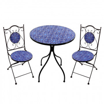 Set tavolo rotondo Ø60 e 2 sedie con schienale, base ferro antracite