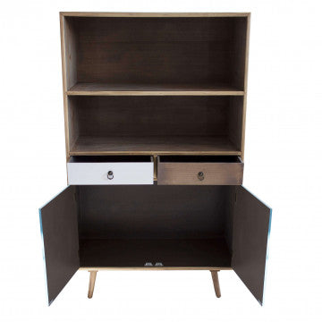 Mobiletto MDF e legno pino con 2 ripiani, 2 ante e 2 cassetti - 80x35x140 cm