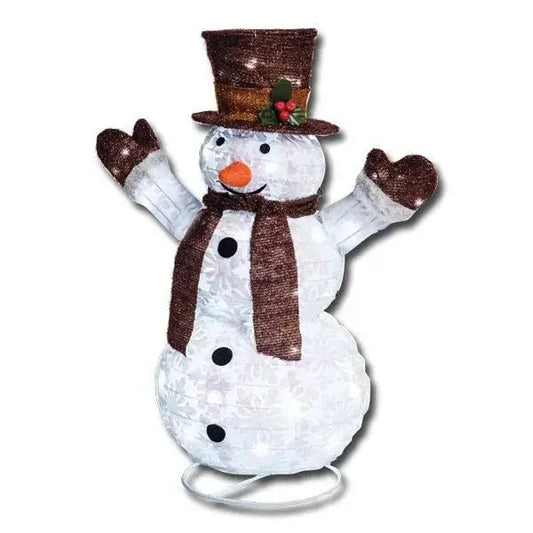 Pupazzo di neve 3D.H60 60LED bianco con cappello e sciarpa marroni, decorazione luminosa natalizia da esterno Hobby Shop Solution.
