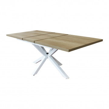 Tavolo allungabile piano melamina con venature, struttura metallo, 160/200x90 cm