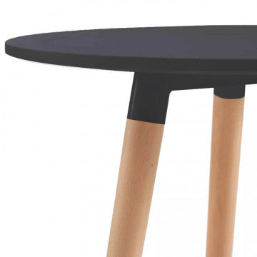 Tavolo rotondo piano ABS nero gambe legno diametro 80 cm altezza 75