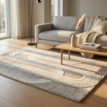 Tappeto in lana e cotone beige 160x230 cm con decorazioni