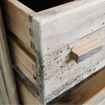 Cassettiera 4 cassetti 1 ripiano legno pino riciclato 110x48x92cm