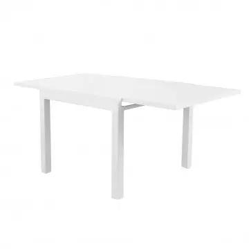 Tavolo Hawaii allungabile in alluminio bianco 90/180 x 90 con design moderno per esterni, ideale per giardini e terrazze.