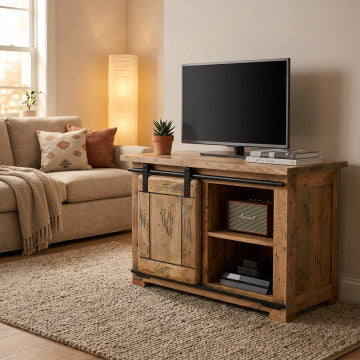 Mobile porta TV in legno di mango con anta scorrevole e 4 ripiani
