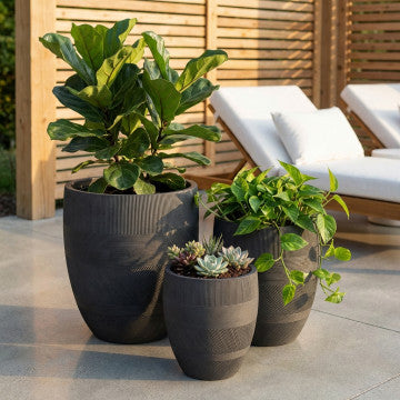 Set 3 vasi in fibra sintetica grigio scuro dimensioni 43,5x50 cm