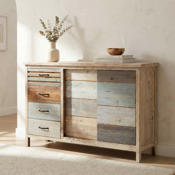 Mobile in legno con 4 cassetti e 2 ante, dimensioni 140x40x82 cm