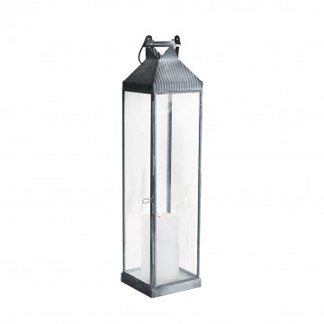 Lanterna media in metallo e vetro, dimensioni 11x11x44 cm, colore grigio