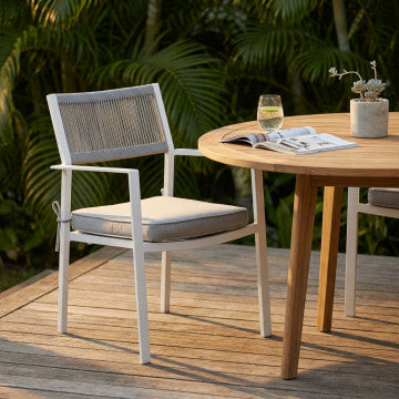 Poltrona impilabile in alluminio e corda con cuscini 55,5x62,5x83,5 cm
