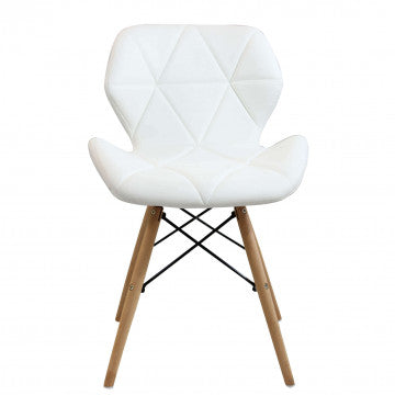 Sedia struttura metallo, seduta PU bianca, gambe legno 41x49x71 cm