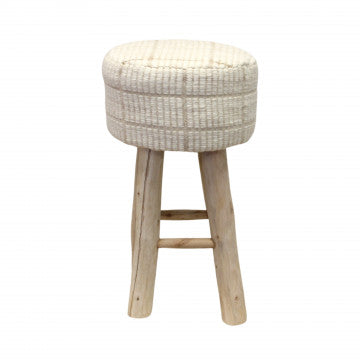 Sgabello in legno con seduta in cotone e lana 40x40x70 cm