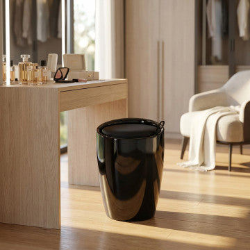 Sgabello pouf in ABS con cuscino ecopelle nero, peso 3 kg