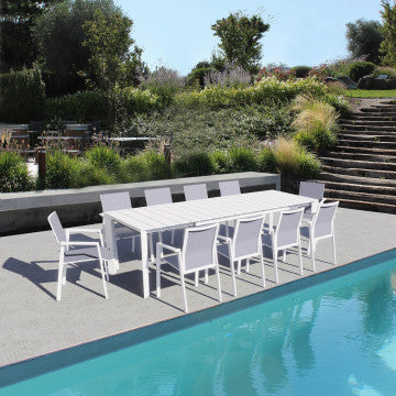 Tavolo alluminio verniciato bianco dimensioni 215/280x100x75,5 cm