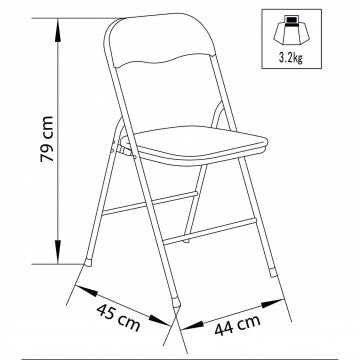 Sedia pieghevole seduta imbottita PVC tubo acciaio verniciato bianco lucido