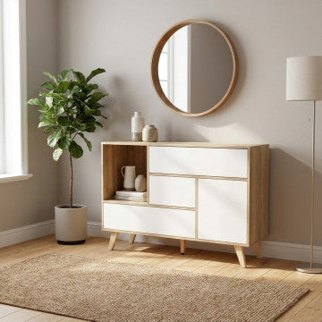 Mobile truciolare bilaminato 1 anta 3 cassetti ripiano 119x39,5x85,6cm