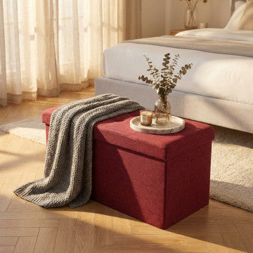 Pouf contenitore rettangolare in tessuto bordeaux 76x38x38 cm