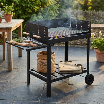 Barbecue a carbonella con struttura in acciaio verniciato nero e 2 griglie