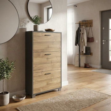 Scarpiera 3 ante MDF 70x29x118 cm ossido nero e noce