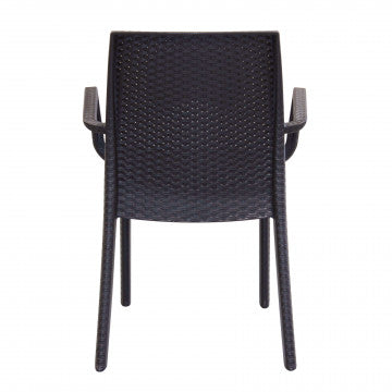 Vista posteriore della Poltrona Indiana nera in wicker con struttura plastica stampata. Design resistente e moderno.