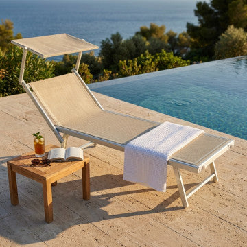 Lettino pieghevole in alluminio, portata 120 kg, dimensioni 183-189 x 61 x 38 cm