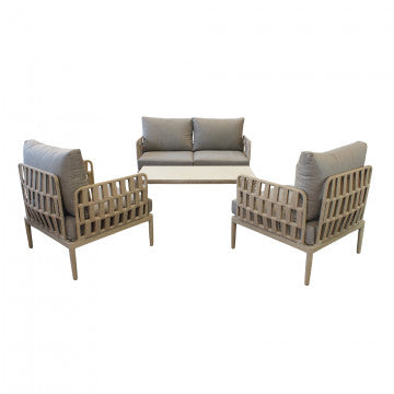 Salotto 2 posti in alluminio con rivestimento corda PVC e cuscini