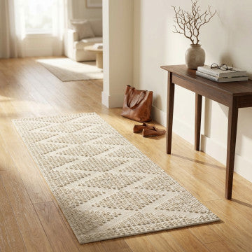 Tappeto in lana e cotone 160x230 cm colore avorio con decorazioni