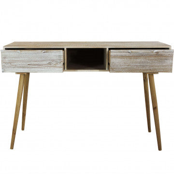 Consolle legno paulonia MDF con 2 cassetti sbiancati 120x40x80 cm