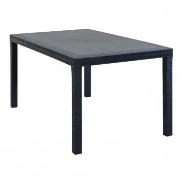 Tavolo Rettangolare Houston nero con struttura in plastica stile wicker, dimensioni 150x90 cm, per esterni.