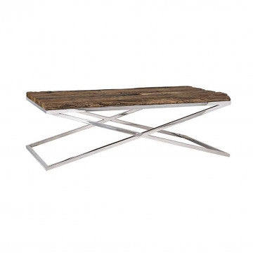 Tavolino in vetro e legno marrone 130x70x45 cm peso 55,2 kg
