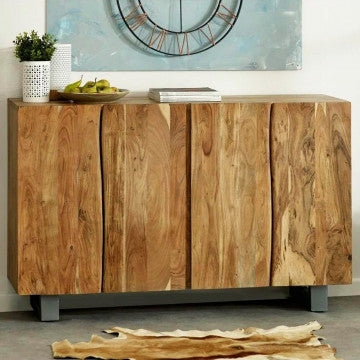 Mobile in acacia e metallo con struttura robusta, dimensioni 150x45x90 cm