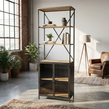Mobile in legno e acciaio con struttura verticale, dimensioni 68x39x183 cm