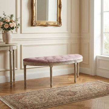 Panca in legno rivestita velluto rosa 125x45x48 cm peso 7,7 kg