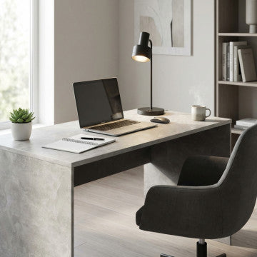 Scrivania in truciolare bilaminato grigio effetto cemento 138,5x68x75 cm