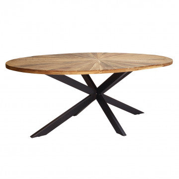 Tavolo ovale in acacia e metallo, dimensioni 220x120x77 cm