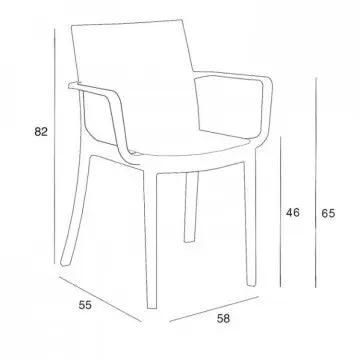 Disegno tecnico della Poltrona Matrix con misure 55x58x82 cm, utile per valutare dimensioni e spazi in ambienti interni o esterni.