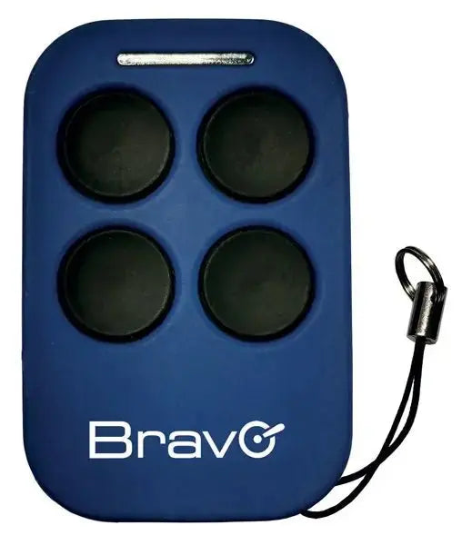 Radiocomando universale Aladino Bravo blu con quattro pulsanti neri, ideale per telecomando auto e sistemi di allarme