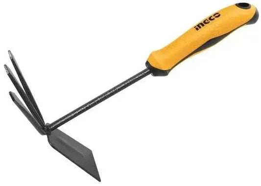 Rastrello da giardino 290mm Ingco con lama in acciaio al carbonio e impugnatura ergonomica antiscivolo. Ideale per lavori di giardinaggio precisi.
