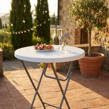 Tavolo catering alto diametro 80 cm, struttura metallo verniciato grigio