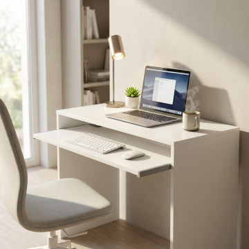 Porta PC in truciolare bilaminato bianco 90x45x74 cm
