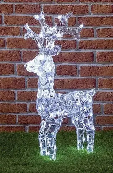 Renna cristalli 100 LED bianco 3D per decorazioni natalizie da esterno, illuminata con luce bianca, altezza 70 cm, con cavo da 4 metri.